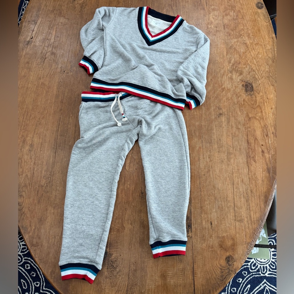 Sol Angeles Heather Gray Sweater Knit Pants with Red, Navy & White Trim